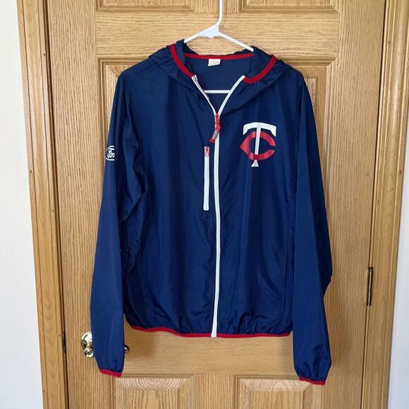 Minnesota MN Twins Light Weight Hooded Full Zip Windbreaker Medium - Picture 1 of 7